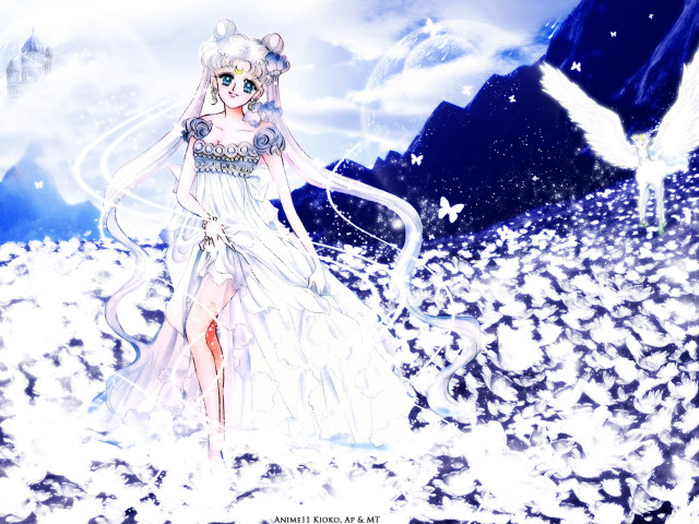White dress bird snow anime free wallpaper for desktop - medium preview image