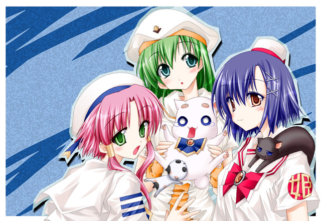 Anime girls blue background cat free wallpaper for desktop - medium preview image