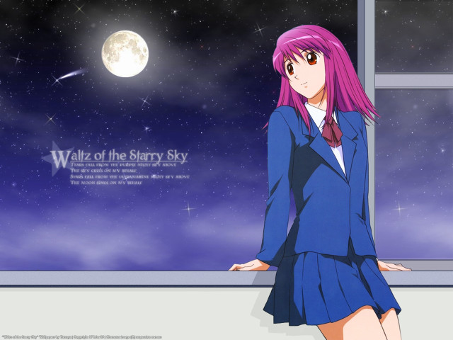Pink hair girl moon window free wallpaper for desktop - medium preview image