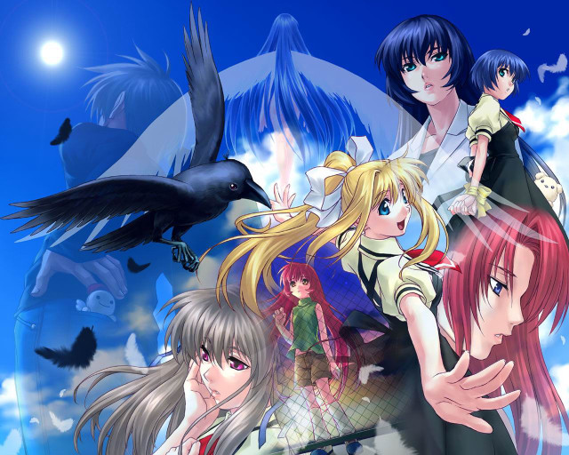 Anime characters sky birds feathers free wallpaper for desktop - medium preview image