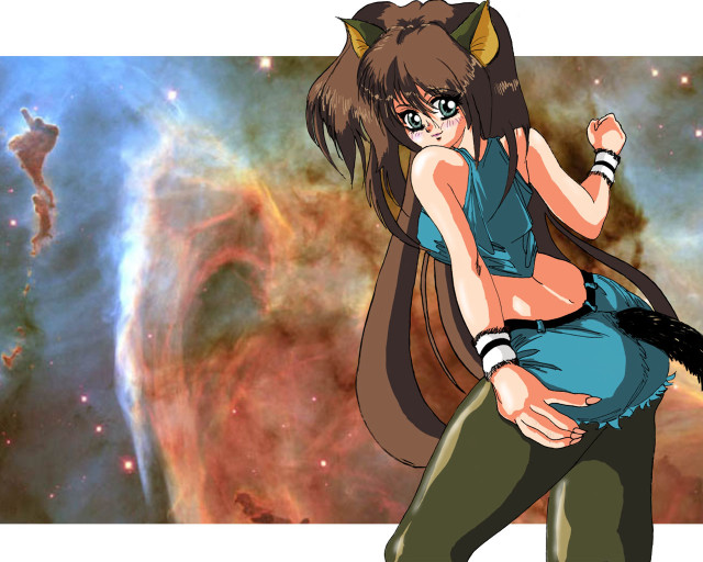 Woman blue top cat tail free wallpaper for desktop - medium preview image