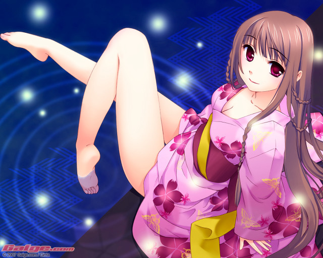 Pink kimono anime girl braided free wallpaper for desktop - medium preview image
