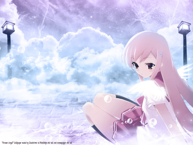 Girl sitting clouds streetlight anime free wallpaper for desktop - medium preview image