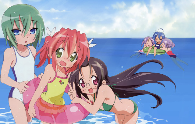 Three girls water boat background free wallpaper for desktop - medium preview image