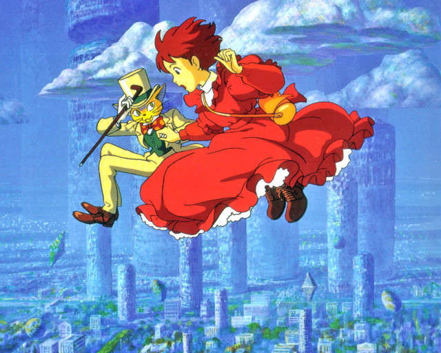 Flying cartoon heroine cityscape magic free wallpaper for desktop - medium preview image