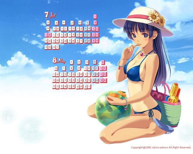 Beachwoman bikini hat calendar summer free wallpaper for desktop - medium preview image