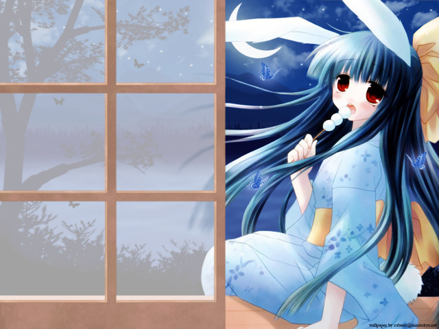 Girl blue dress snowy window free wallpaper for desktop - medium preview image