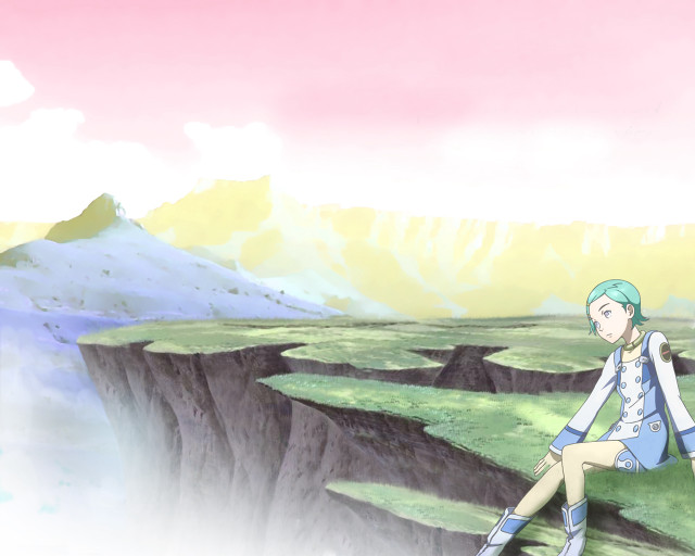 Girl cliff mountain pink sky free wallpaper for desktop - medium preview image