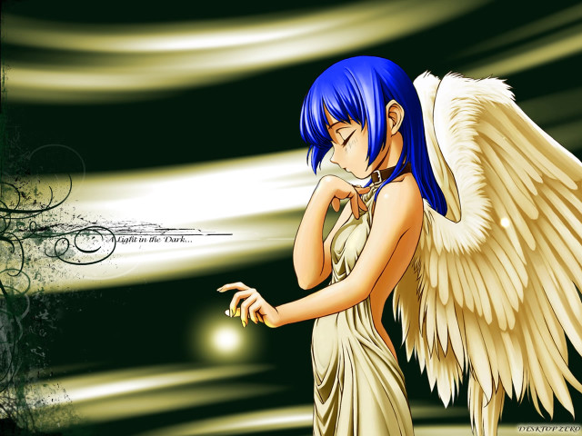 Blue haired angel wings gothic free wallpaper for desktop - medium preview image