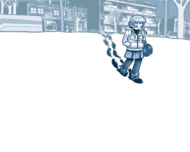 Girl snow walking backpack phone free wallpaper for desktop - medium preview image