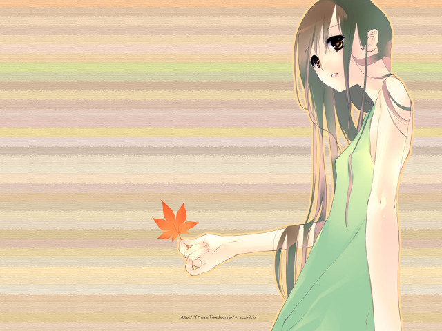 Girl leaf autumn anime dress free wallpaper for desktop - medium preview image