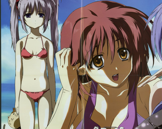 Anime girls bikinis blue sky free wallpaper for desktop - medium preview image