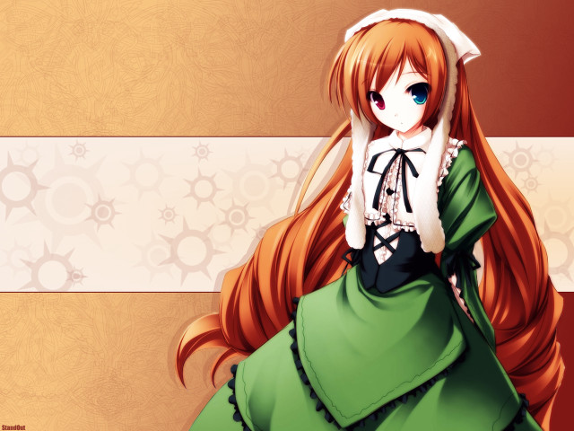 Anime girl red hair green #3 free wallpaper for desktop - medium preview image