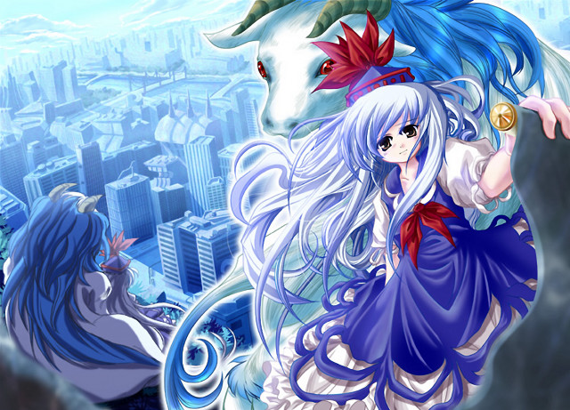 Woman blue dress white horse #2 free wallpaper for desktop - medium preview image