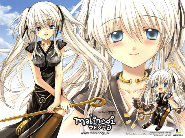 White haired anime girls swords free wallpaper for desktop - medium preview image