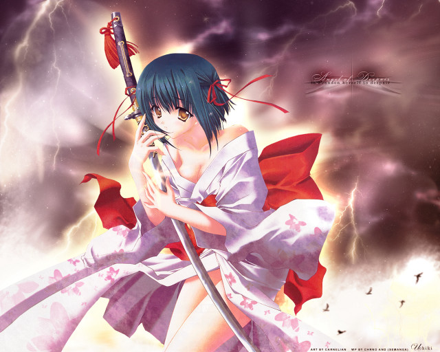 Woman sword redcape anime moon free wallpaper for desktop - medium preview image