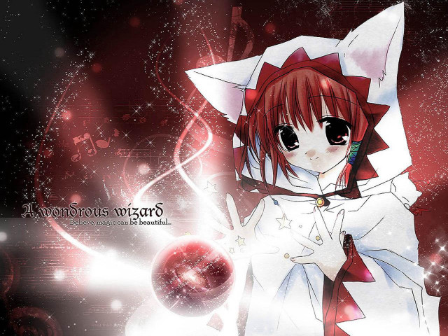 Red haired anime girl magic free wallpaper for desktop - medium preview image