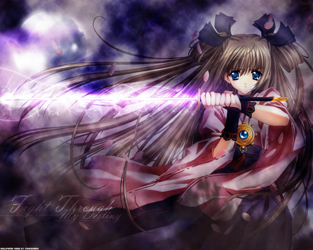 Anime girl sword flag moon free wallpaper for desktop - medium preview image