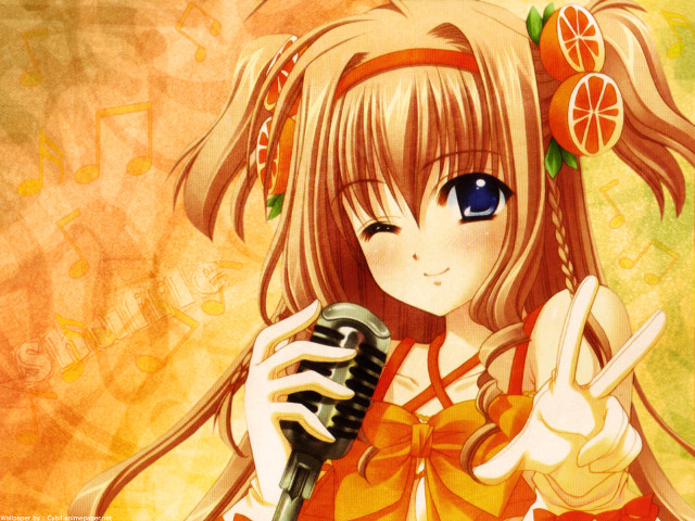 Girl microphone orange dress peace free wallpaper for desktop - medium preview image