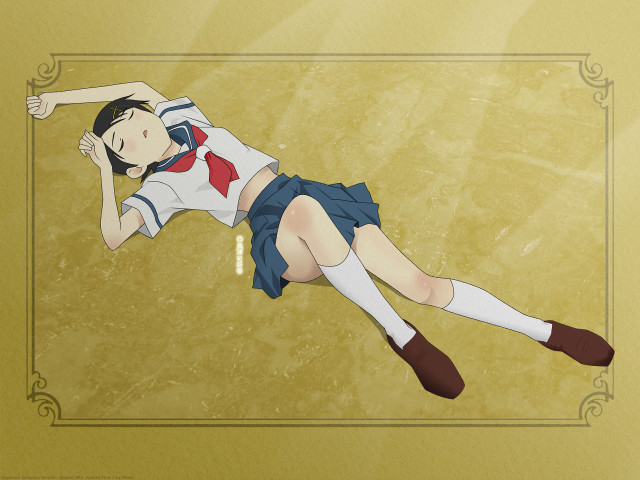 Sailorwoman laying onground blueuniform yellowbackground free wallpaper for desktop - medium preview image