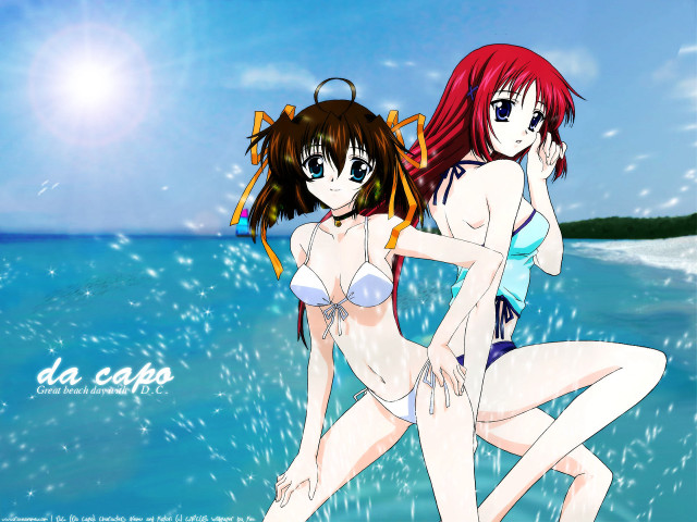 Two anime girls beach bikini #2 free wallpaper for desktop - medium preview image