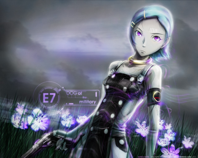 Girl blue hair gun flower free wallpaper for desktop - medium preview image