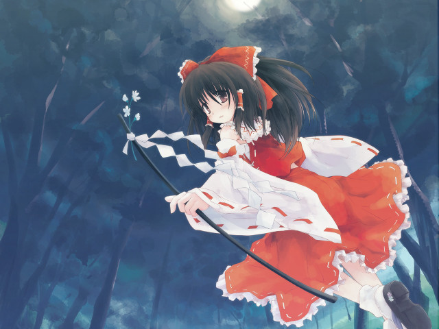 Girl red dress sword forest free wallpaper for desktop - medium preview image
