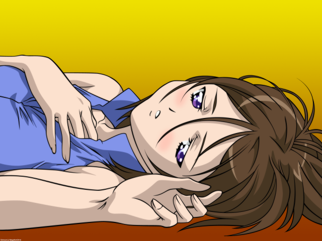 Woman blush blue shirt brown free wallpaper for desktop - medium preview image