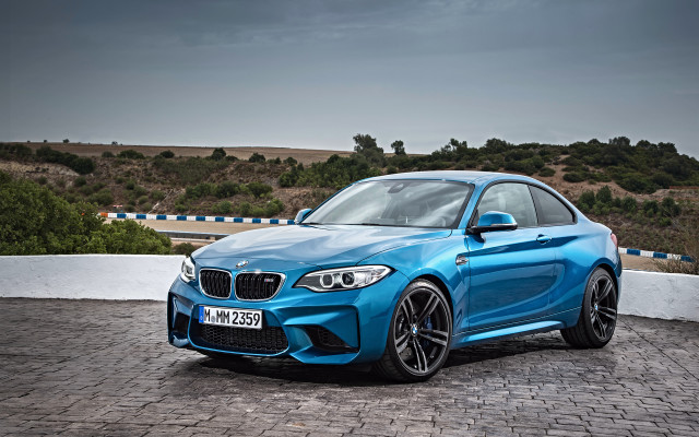 Blue bmw car brick road free wallpaper for desktop - medium preview image