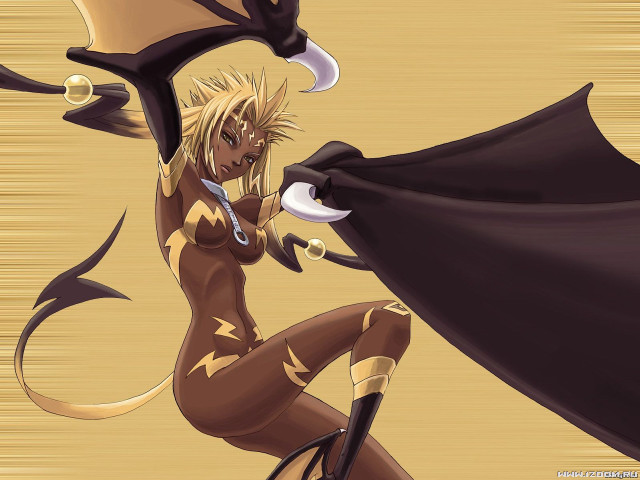 Demon girl blonde horns wings free wallpaper for desktop - medium preview image