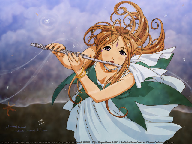 Girl longhair flute green dress free wallpaper for desktop - medium preview image