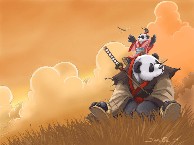 Panda sword field clouds anime free wallpaper for desktop - medium preview image