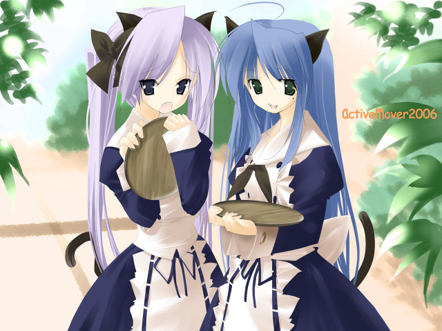 Anime girls cat ears tray free wallpaper for desktop - medium preview image