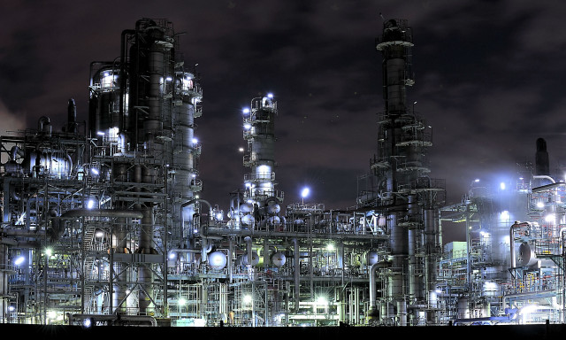 Industrial plant night lights large free wallpaper for desktop - medium preview image