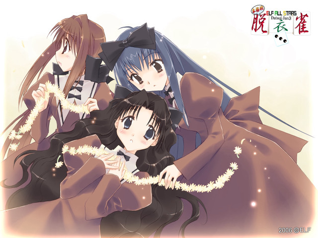 Three anime girls long hair free wallpaper for desktop - medium preview image