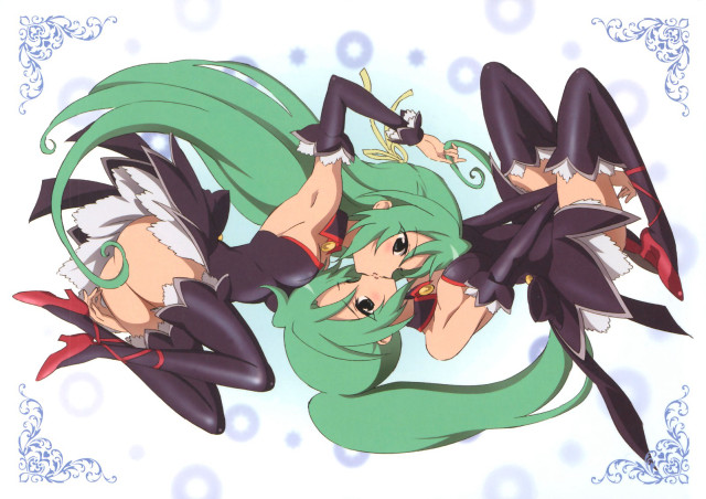 Anime girls green hair black free wallpaper for desktop - medium preview image