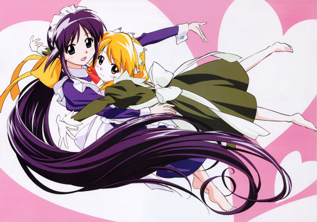 Anime couple hugging purple pink free wallpaper for desktop - medium preview image