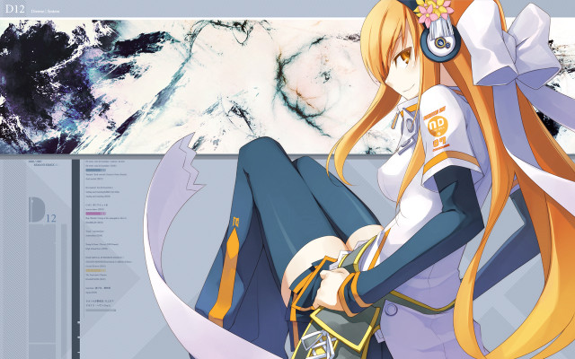 Anime girl long hair headphones free wallpaper for desktop - medium preview image
