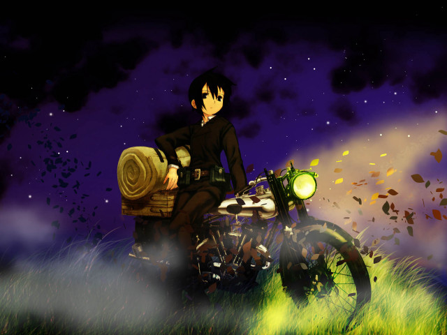 Man motorcycle field night moon free wallpaper for desktop - medium preview image