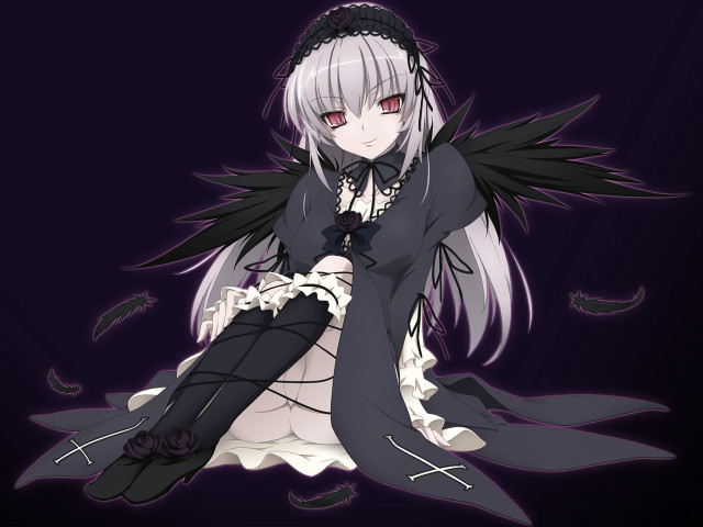White hair black wings gothic #3 free wallpaper for desktop - medium preview image
