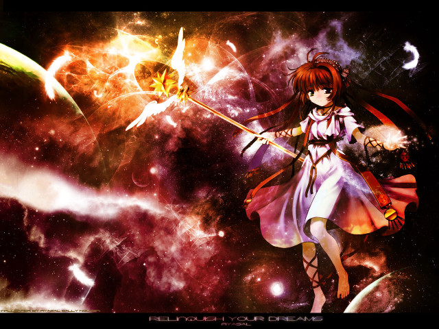 Space girl sword cat aurora free wallpaper for desktop - medium preview image