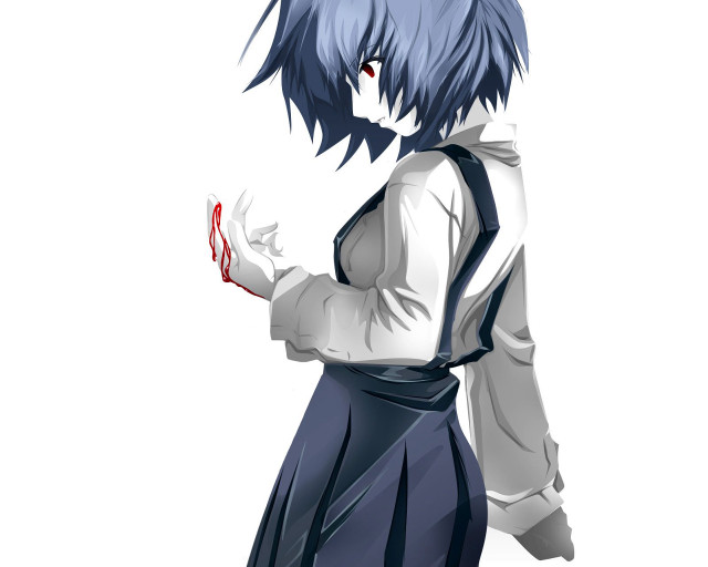 Blue hair red eye white free wallpaper for desktop - medium preview image