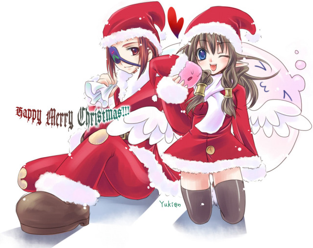 Christmas anime girls santa reindeer free wallpaper for desktop - medium preview image