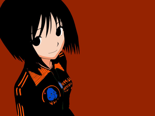 Girl black hair jacket emblem free wallpaper for desktop - medium preview image