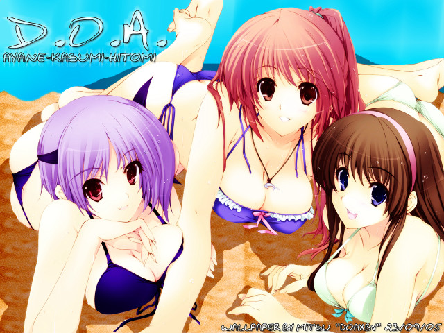 Three anime girls beach bikinis #3 free wallpaper for desktop - medium preview image