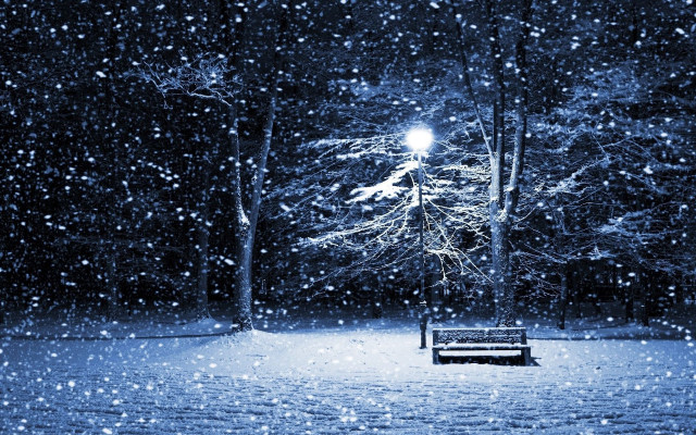 Snowy park night street light free wallpaper for desktop - medium preview image