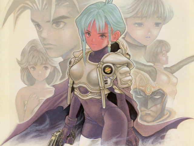 Bluehair woman sword group portrait free wallpaper for desktop - medium preview image