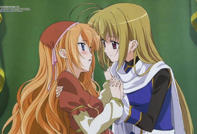 Two anime girls holding hands free wallpaper for desktop - medium preview image