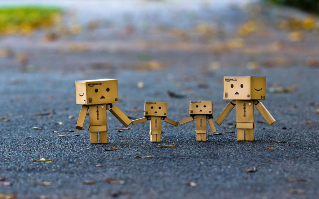 Cardboard figures holding hands road free wallpaper for desktop - medium preview image