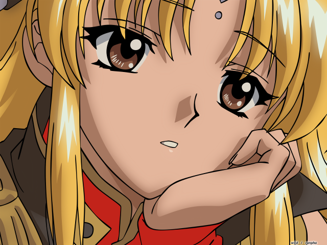 Blonde girl serious anime closeup free wallpaper for desktop - medium preview image